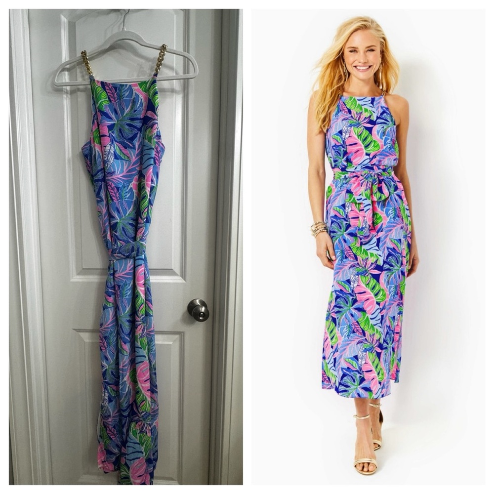 Lilly Pulitzer Blue and Pink Halter Sundress Resort Wear